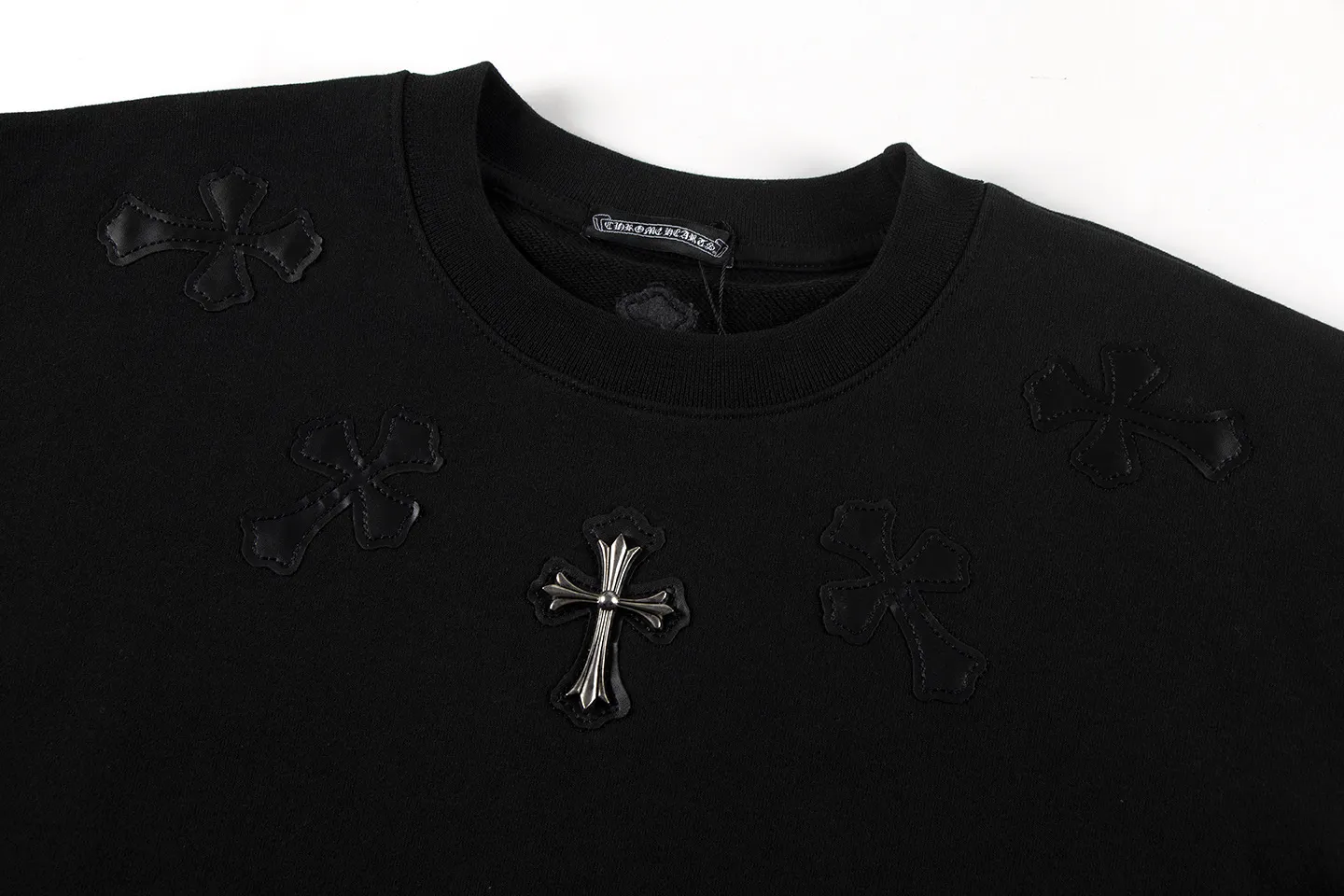 P230 Chrome Hearts Chrome Hearts Leather Cross Metal Logo Sweatshirt Size: SMLXL Color: Black White
